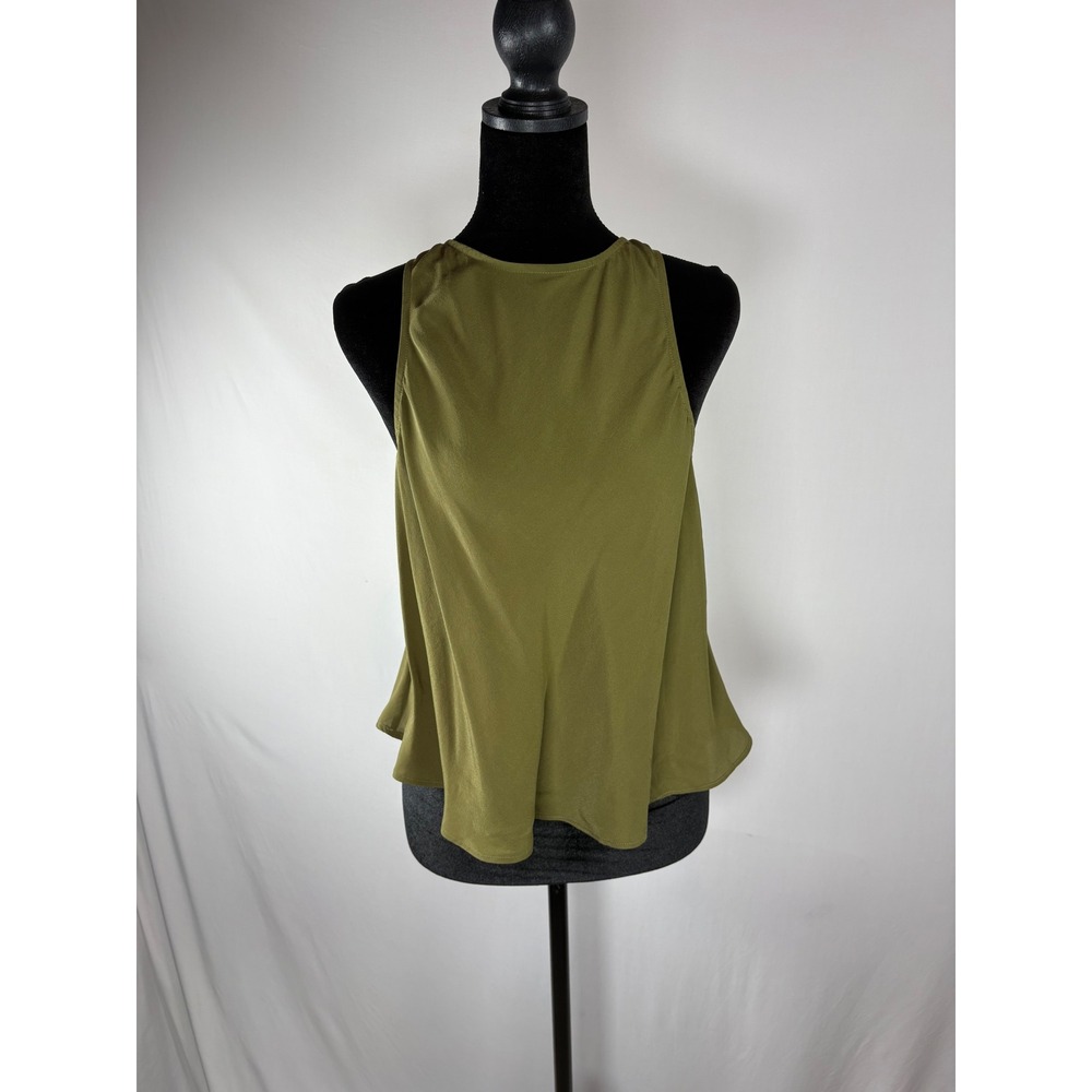Free People Tank Top Womens M Olive Green Silk Racerback Flowy Boho Tank